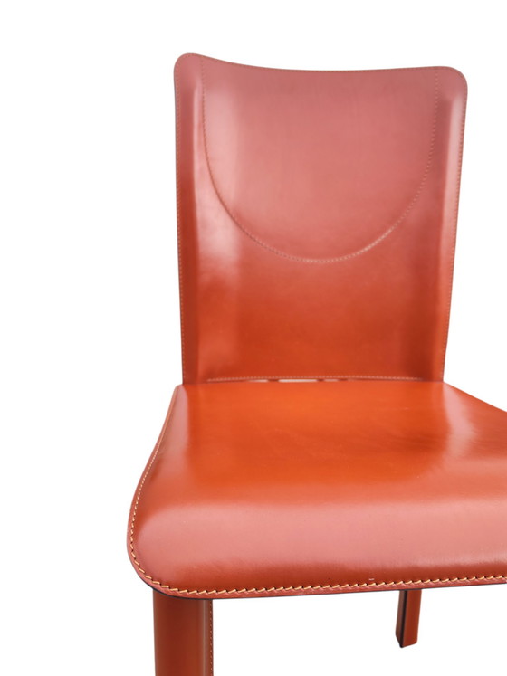 Image 1 of Set of 8 Red leather Italian dining Chairs