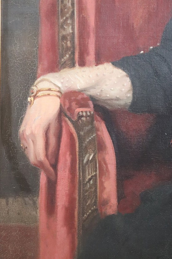Image 1 of Groot olieverfschilderij op canvas, Portret van een dame, gesigneerd en gedateerd 1913