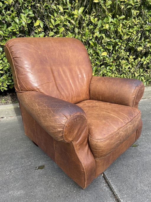 Fauteuil club vintage en cuir - Design italien