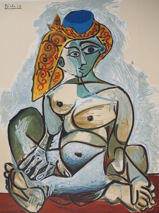 Pablo Picasso - Donna nuda con berretto turco 1974 - Stampa artistica