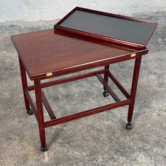 Image 1 of Grete Jalk palissander uitschuifbare drankenwagen voor Poul Jeppesens Møbelfabrik, 1960