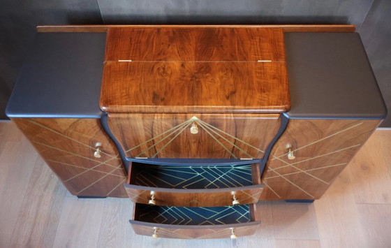 Image 1 of Mobile bar Art Déco vintage, restaurato con cura, antracite e noce