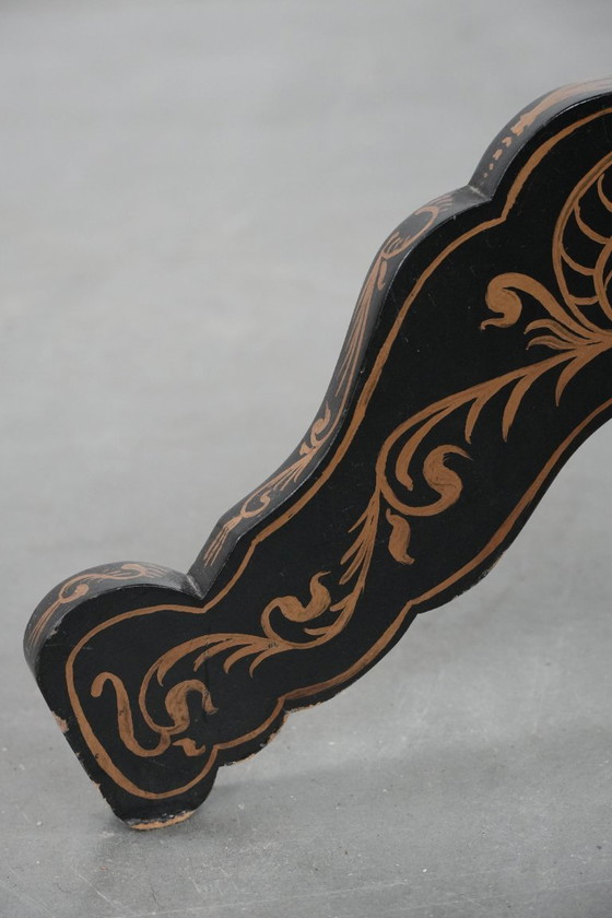 Image 1 of Antique English hand-painted floral tilt-top table from the late 19th century