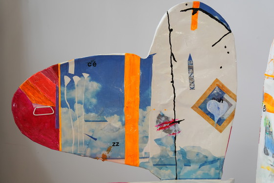 Image 1 of Paire de chaises modulaires sculpturales Guido Coletti (1995) - Collage peint à la main