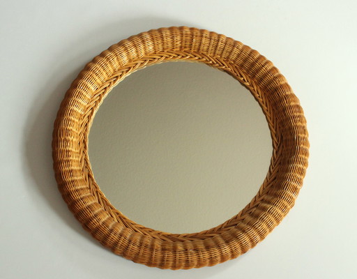 Round wall mirror rattan (frame), mirror glass, wood