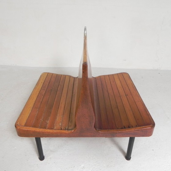 Image 1 of Double-sided teak train bench, 1930s