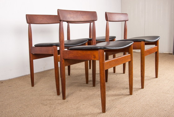 Image 1 of Set of 4 Danish Teak Chairs in Black Skaï by P.E. Jorgensen for Farso Stolefabrik 1960