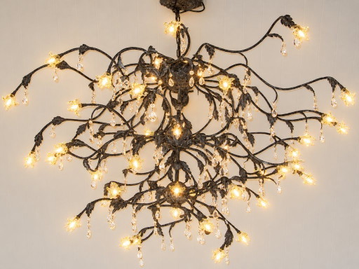 Large chandelier with glass flowers and crystals