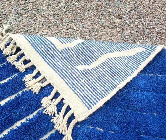 Grand Tapis Berbère Traditionnel Tissé Main Bleue Taille 3/4 M – Ahrend, Wool (photo 6 of 7)