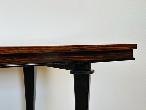 Image 1 of Art Deco modernistische eettafel met marqueterie van Macassar ebbenhout, 1940