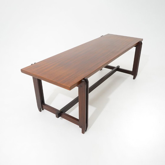 Image 1 of Rechthoekige teakhouten salontafel, jaren 60