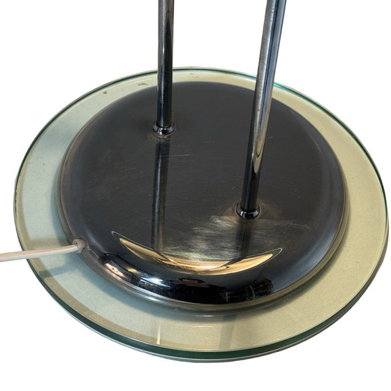 Image 1 of Herda - Vintage Memphis style Desk lamp - Glass and Chrome - Ufo / Mushroom shaped