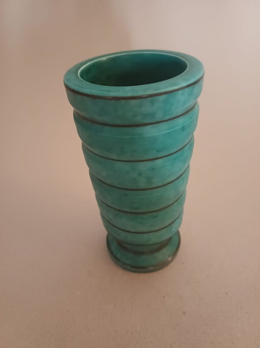 Wilhelm Kåge - Vase Art Déco Turquoise / Streamline "Argenta" Modèle 1026 - Gustavsberg Suède – vazen, Ceramic (photo 2 of 8)