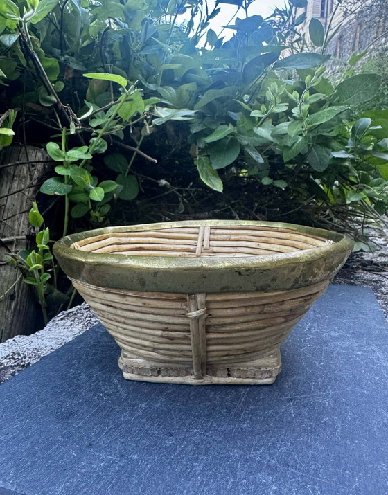 Grand coupe à fruits en osier et laiton de Gabriella Crespi des années 1960. – Vaisselle, Wicker, Bamboo (photo 2 of 8)