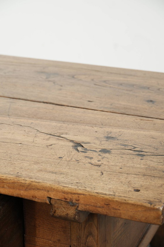 Image 1 of Antique 18th-century Southern European coffee table made of chestnut wood with 2 drawers