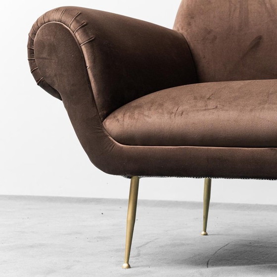 Image 1 of DIVANO A 3 POSTI IN VELLUTO MARRONE GIGI RADICE MINOTTI 1950S VINTAGE MODERN