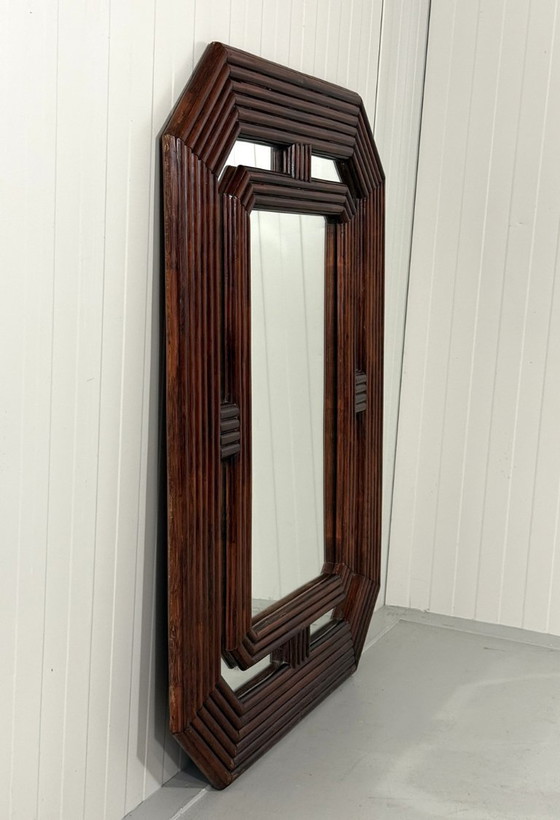 Image 1 of Gran espejo de ratán oscuro, años 70