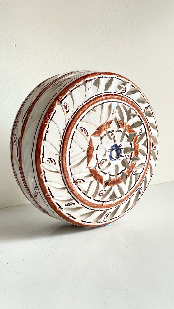 Image 1 of Kunsthandwerkliche Wandleuchte Terrakotta Zentrum Blau