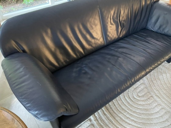Jori 3-seater sofa blue leather (photo 3 of 5)