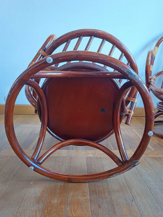 Image 1 of 2x swivel rattan armchairs 1970