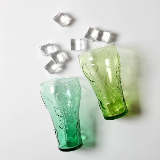 Set van 2 vintage Luminarc Coca-Cola glazen / Groen en limoengroen McDonald's