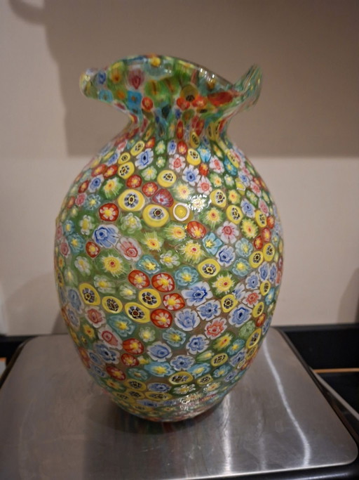 Splendido vaso Murano Millefiori antico autentico, grande, impeccabile.