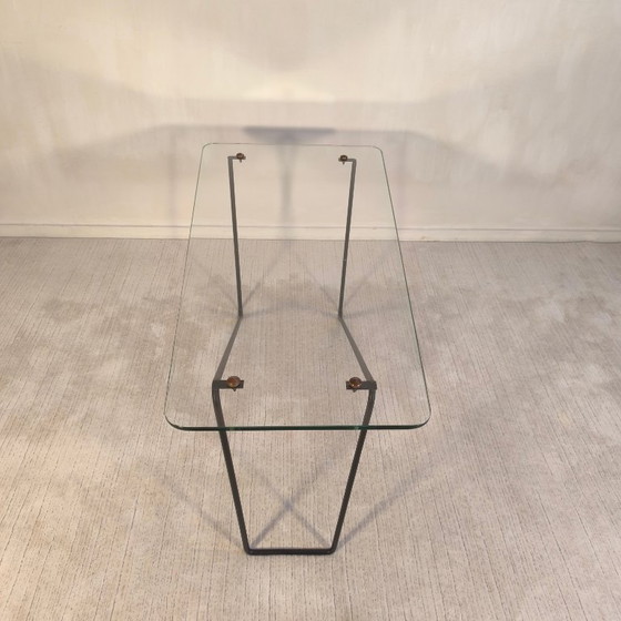 Image 1 of 😍 Stunning AIRBORNE asymmetrical coffee table, 1950s style, glass and lacquered metal, Made in Montreuil 😍