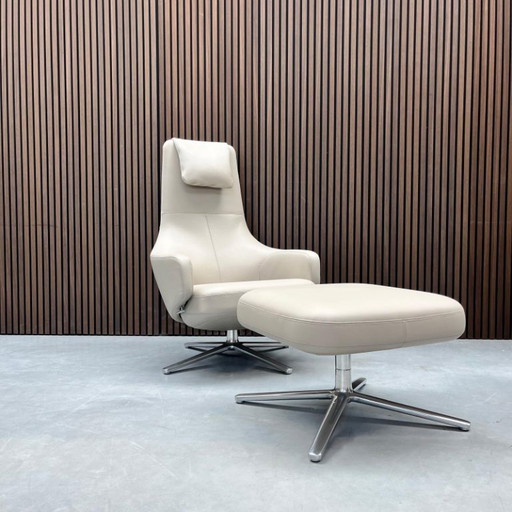 Vitra Repos fauteuil sand premium leder met ottoman