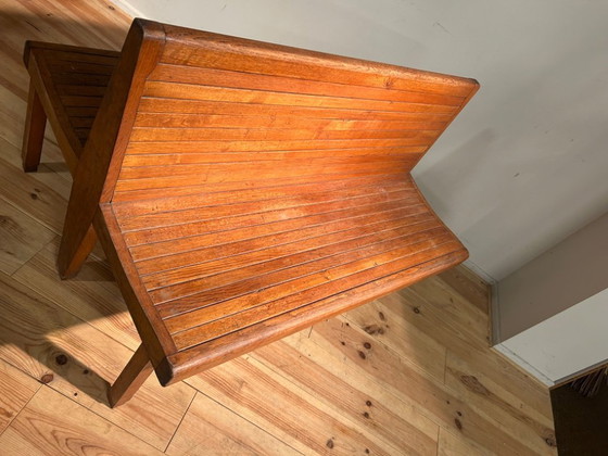 Image 1 of Banc de train industriel vintage 1950s