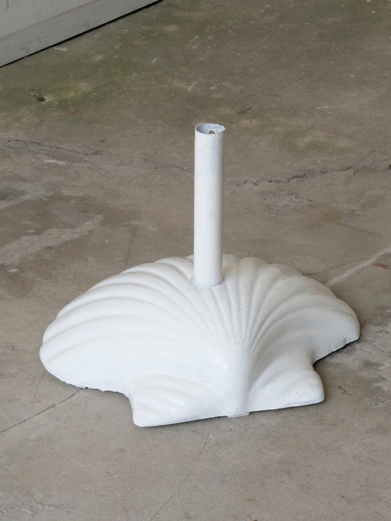 Image 1 of vintage garden parasol with cast iron base and seashell design by Fermob