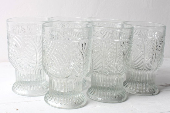 Image 1 of Set of 6 Mid-century Rare Pressed Glass Glasses / Libochovice / Czech Republic / 1981