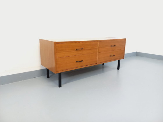 Image 1 of Small vintage modernist style sideboard in teak and metal from the 1960s