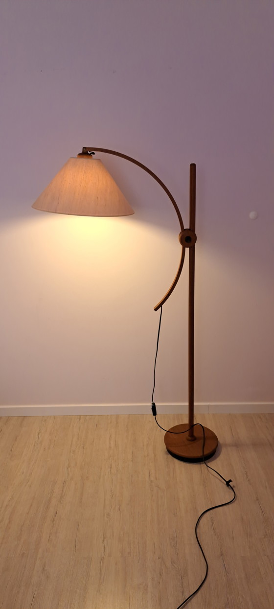 Image 1 of Vintage Domus Teak Floor Lamp 1970s – Adjustable Mid Century Scandinavian Arc Floor Lamp