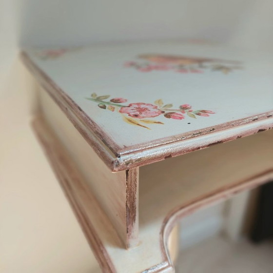 Image 1 of Hand Painted Robin Side Table in English Cottage Style