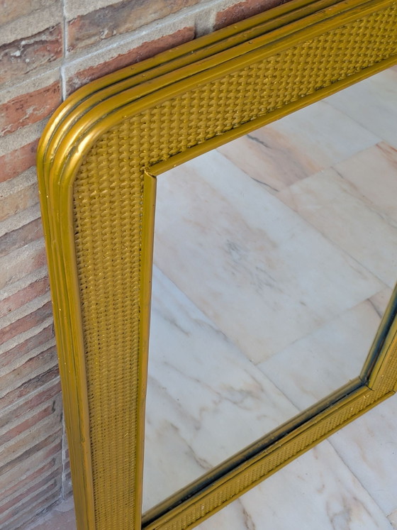 Specchio in vimini, Vetro, Rattan, Dorato (foto 5 di 11)
