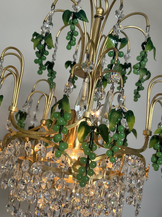 Image 1 of Vintage groene druiven kroonluchter hanglamp uit Murano