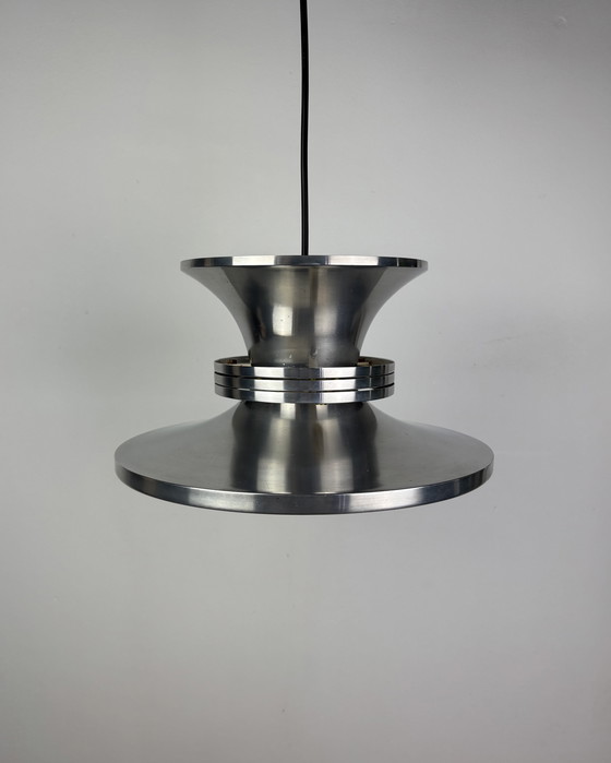 Image 1 of Danish Space Age UFO Brushed Aluminum Pendant Lamp Sputnik design Mid Century Modern 70s Industrial Minimalist 1970s Denmark