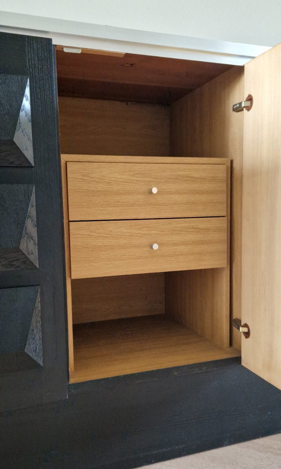 Dressoir, wandmeubel, De Coene, brutalistisch design, zwart eiken, 1970s, België – Aluminium (photo 7 of 13)