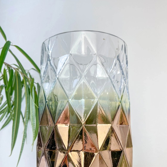 Vintage Glass Vase with Rose Gold Gradient Geometric Pattern (photo 4 of 12)