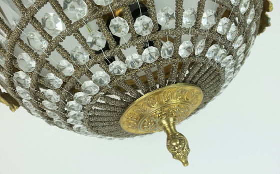 Image 1 of grande lampada da soffitto glamour anni '60 cristalli di vetro bronzo stile hollywood regency anni '60-'70