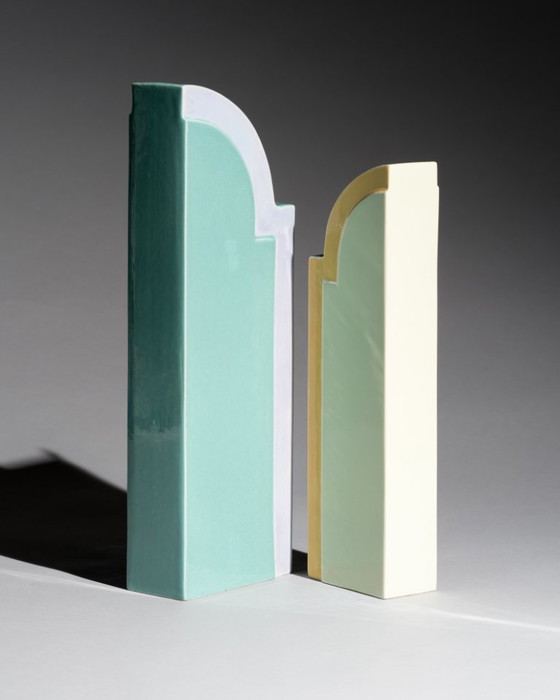 Image 1 of Rare Postmodern Ceramic Vase Duo Karl Till Staatliche Majolika Karlsruhe, 1996