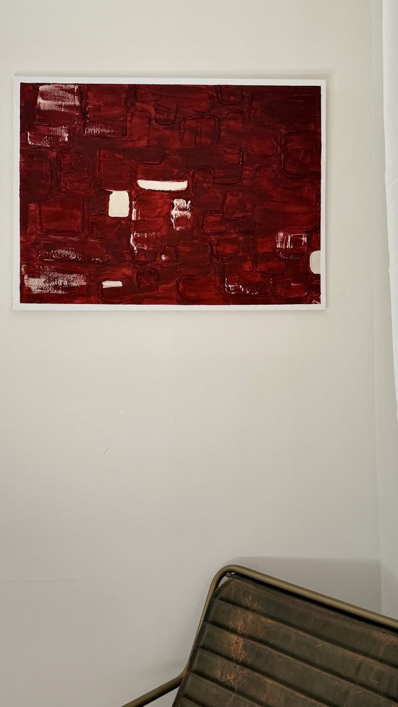 Image 1 of Carmine Silence – Arte minimalista rossa testurizzata – Pittura acrilica contemporanea