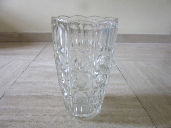 Image 1 of Large Tall Cubist Geometric Art Deco Style Cut Glass Vase  