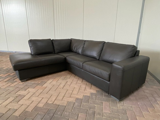 Image 1 of Beautiful Grey Real Leather Corner Sofa
