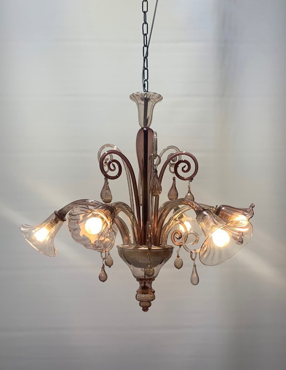 Image 1 of Vintage Murano kroonluchter toegeschreven aan Venini, zeldzame paarse kleur, 1930, Italië