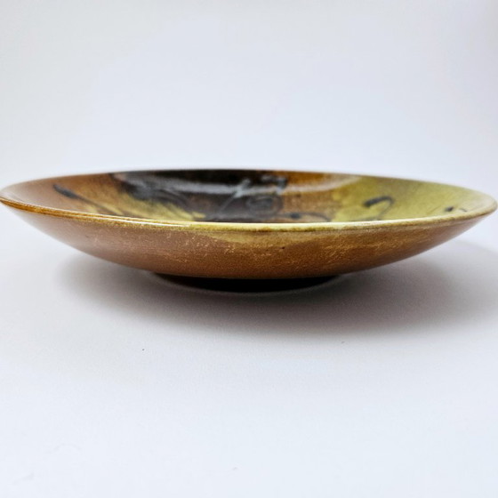 Image 1 of Unique Vintage SARKADI Art Pottery Wall Decor Plate From 1970s |  Hand-painted Stylized Flowers Ceramic Hanging Plate 