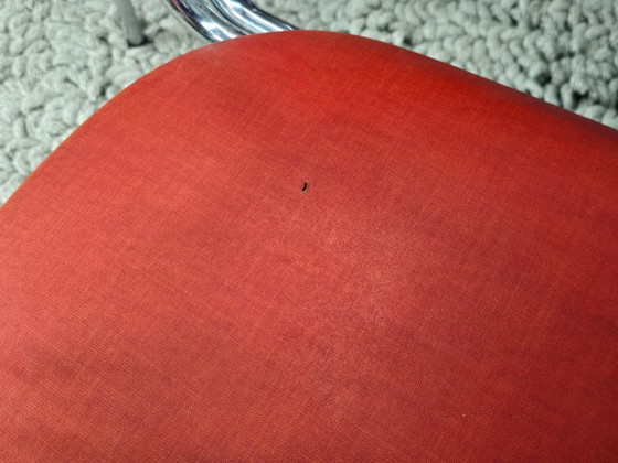 Image 1 of Set of 4 Vintage Design Chromed Frame Kitchen Chairs with Red Leatherette Upholstery. The Netherlands, 1960s