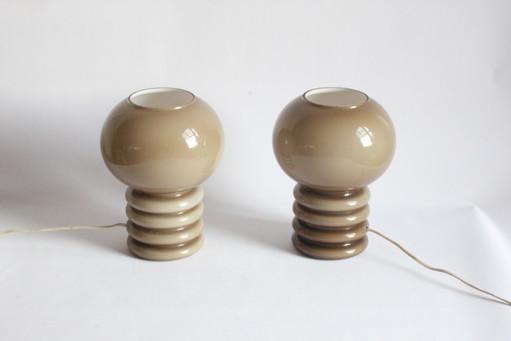 2 lampes de table à champignon en verre Rupel, années 1960