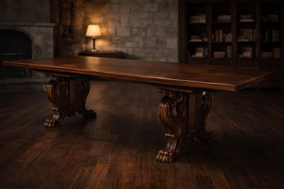 Image 1 of Monumentale sala da pranzo neobarocca da 11 pezzi: capolavoro in rovere del XX secolo