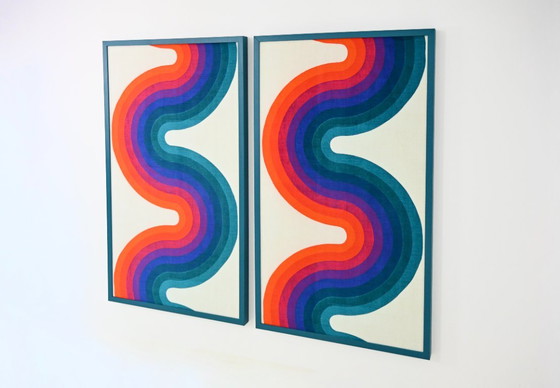 Panneaux en tissu style Verner Panton années 70, lot de 2 – Décorations murales, Textile, Bois (photo 3 of 6)